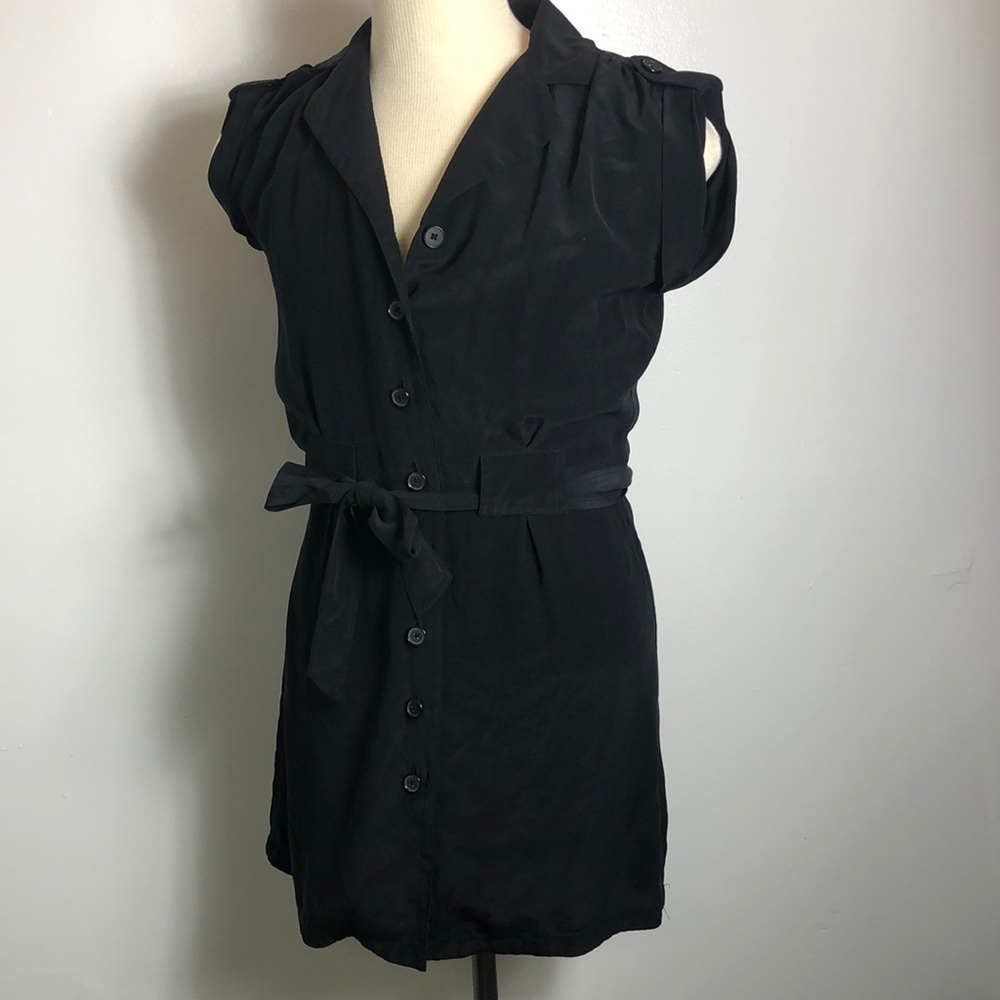 100% Silk Dress Black Button Up SzM-L